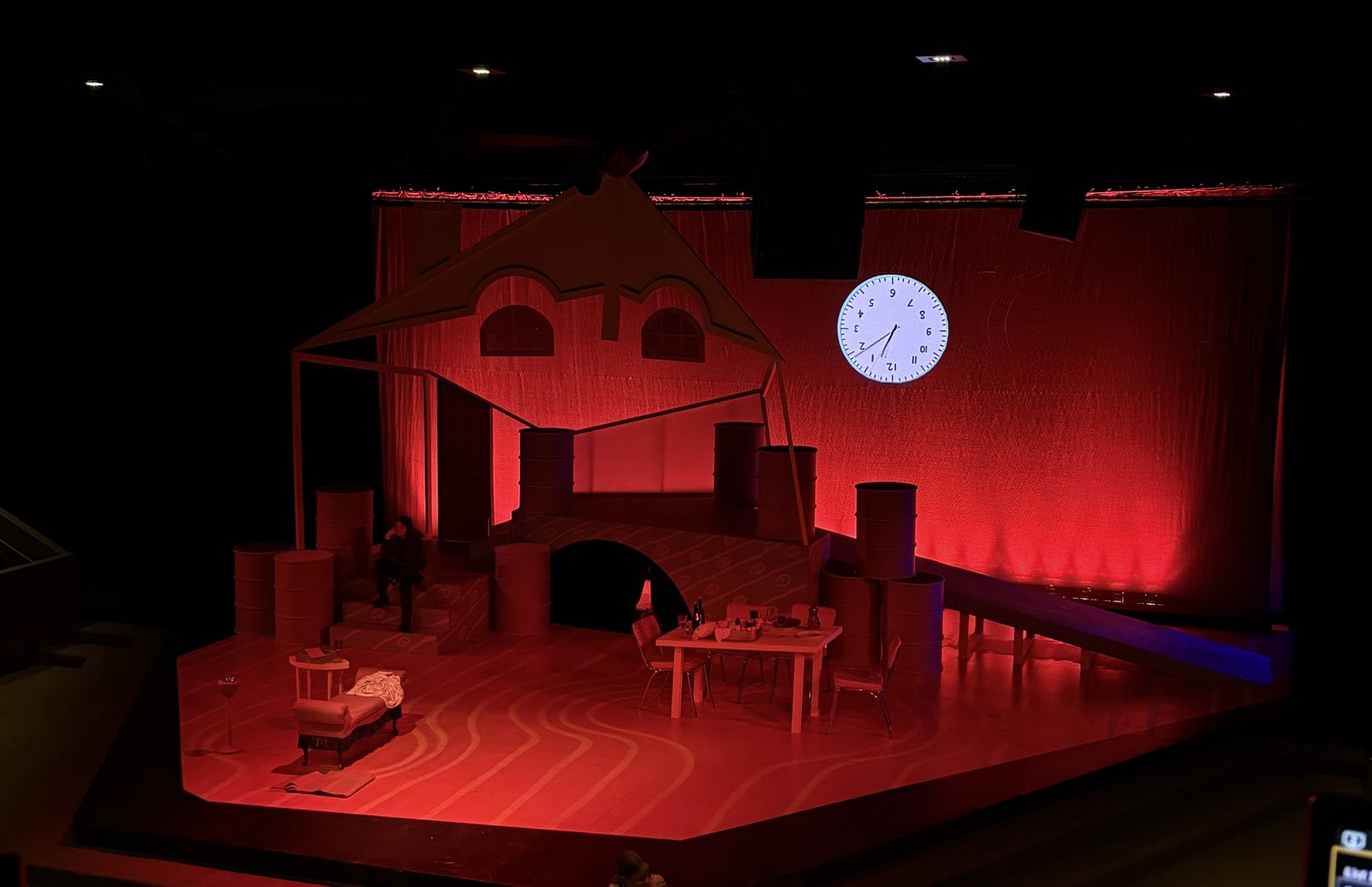 Lighting for The Arsonists at Centre College, operated by Ollie Gibson