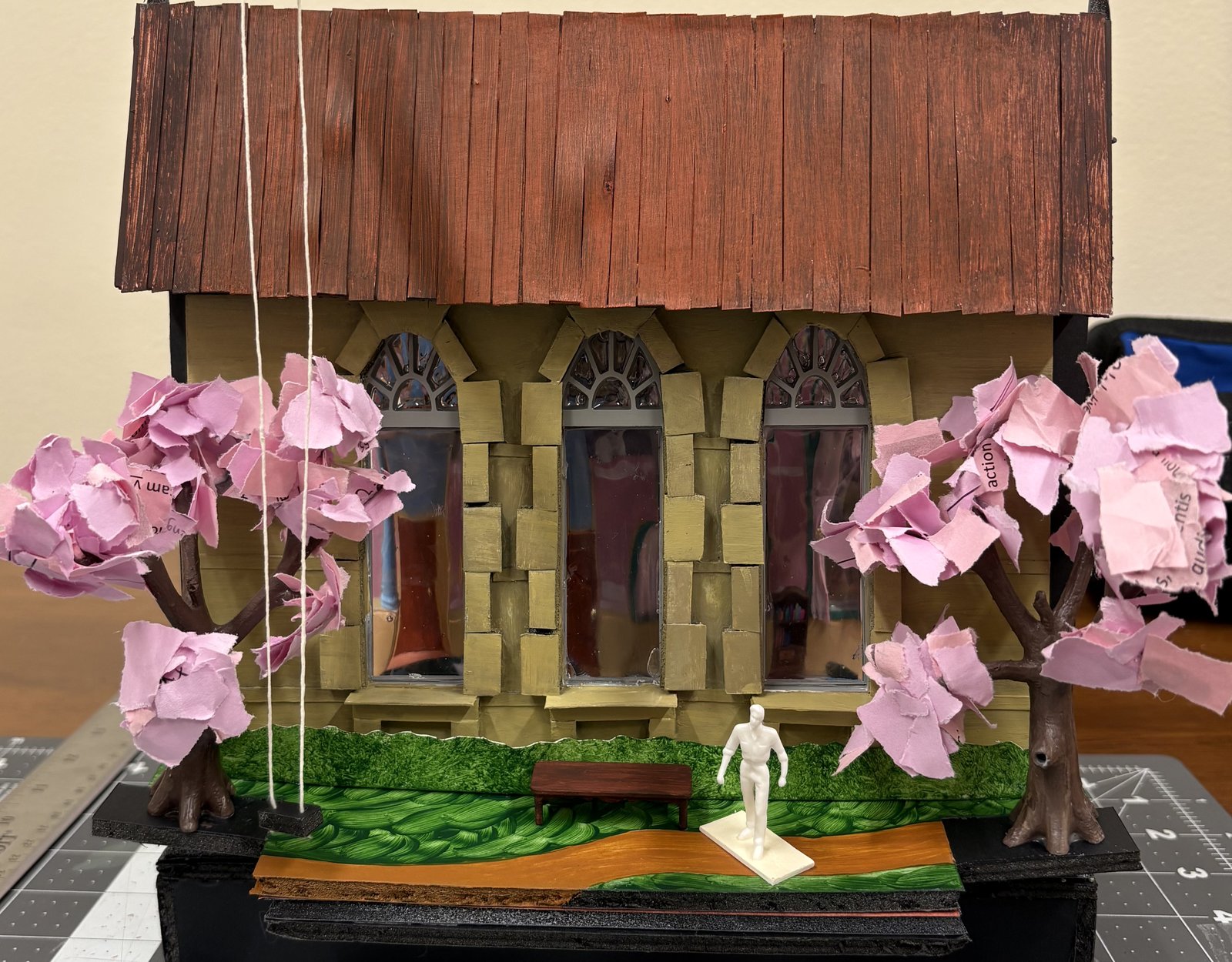 The Cherry Orchard orchard exterior set model designed by Ollie Gibson