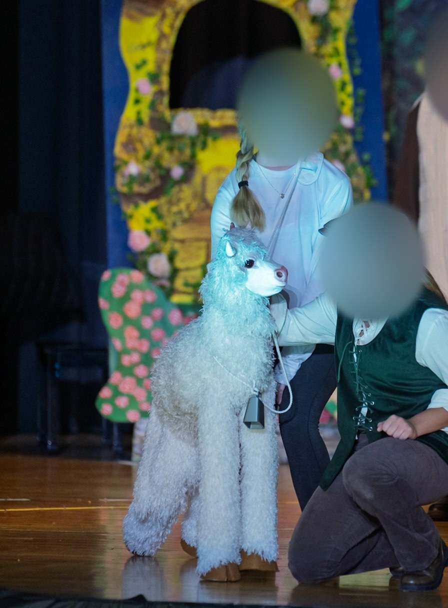 Milky White puppet designed by Ollie Gibson for Into the Woods Jr.