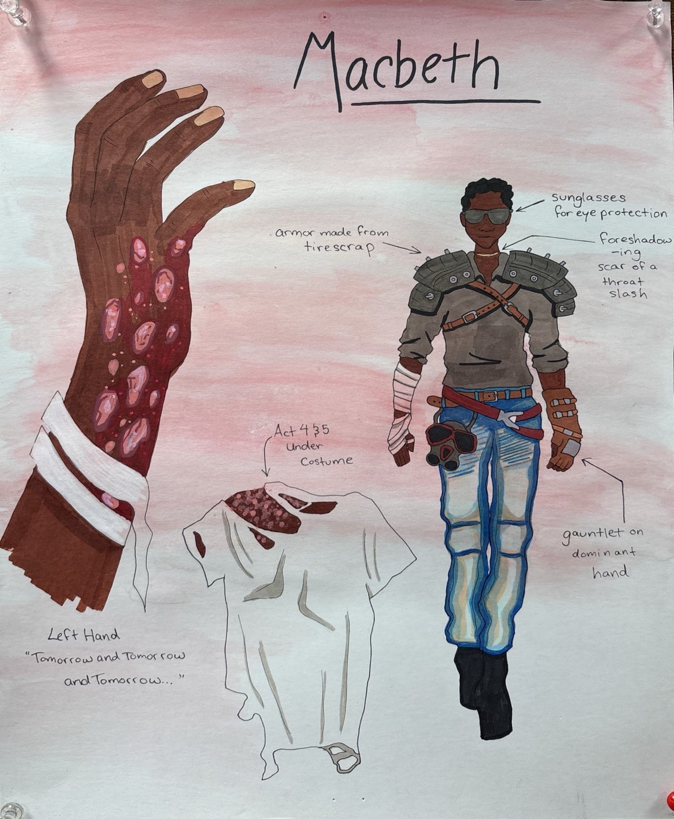 Macbeth costume rendering designed by Ollie Gibson