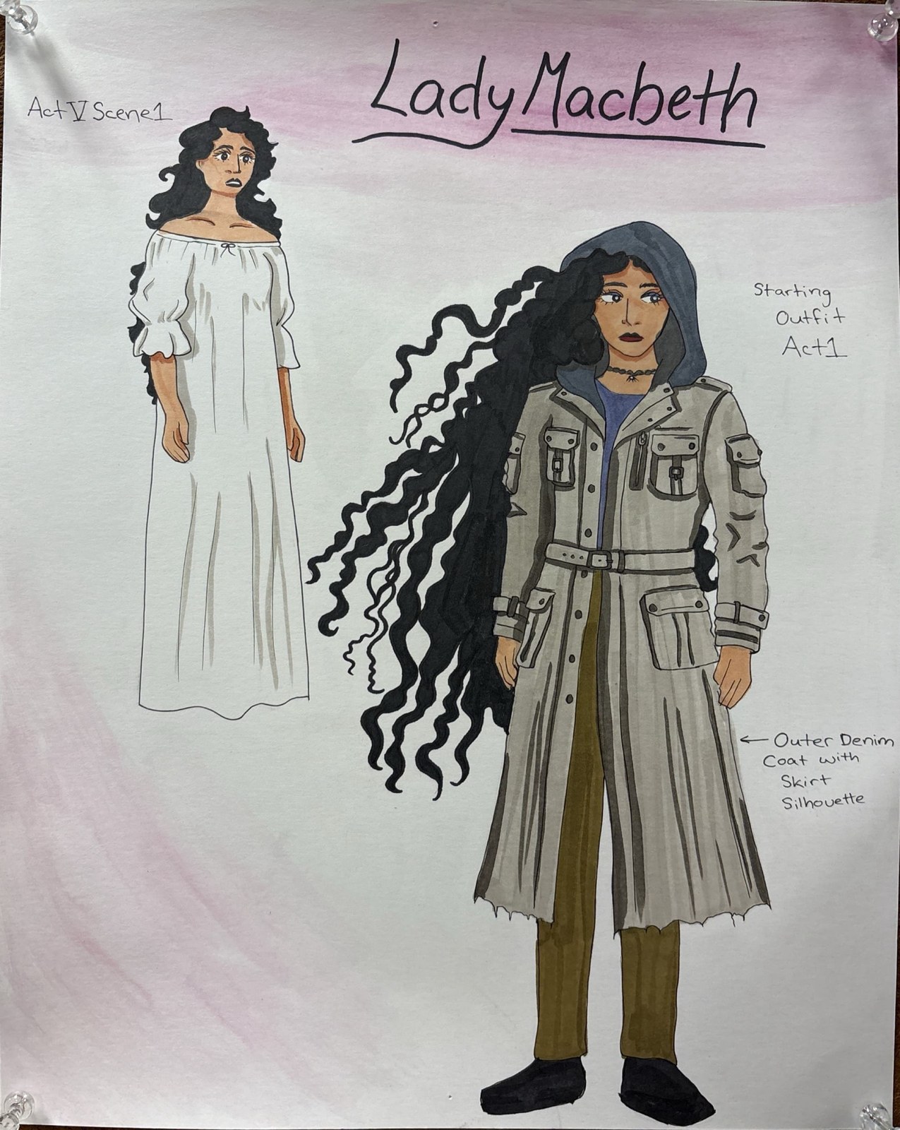 Lady Macbeth costume rendering designed by Ollie Gibson